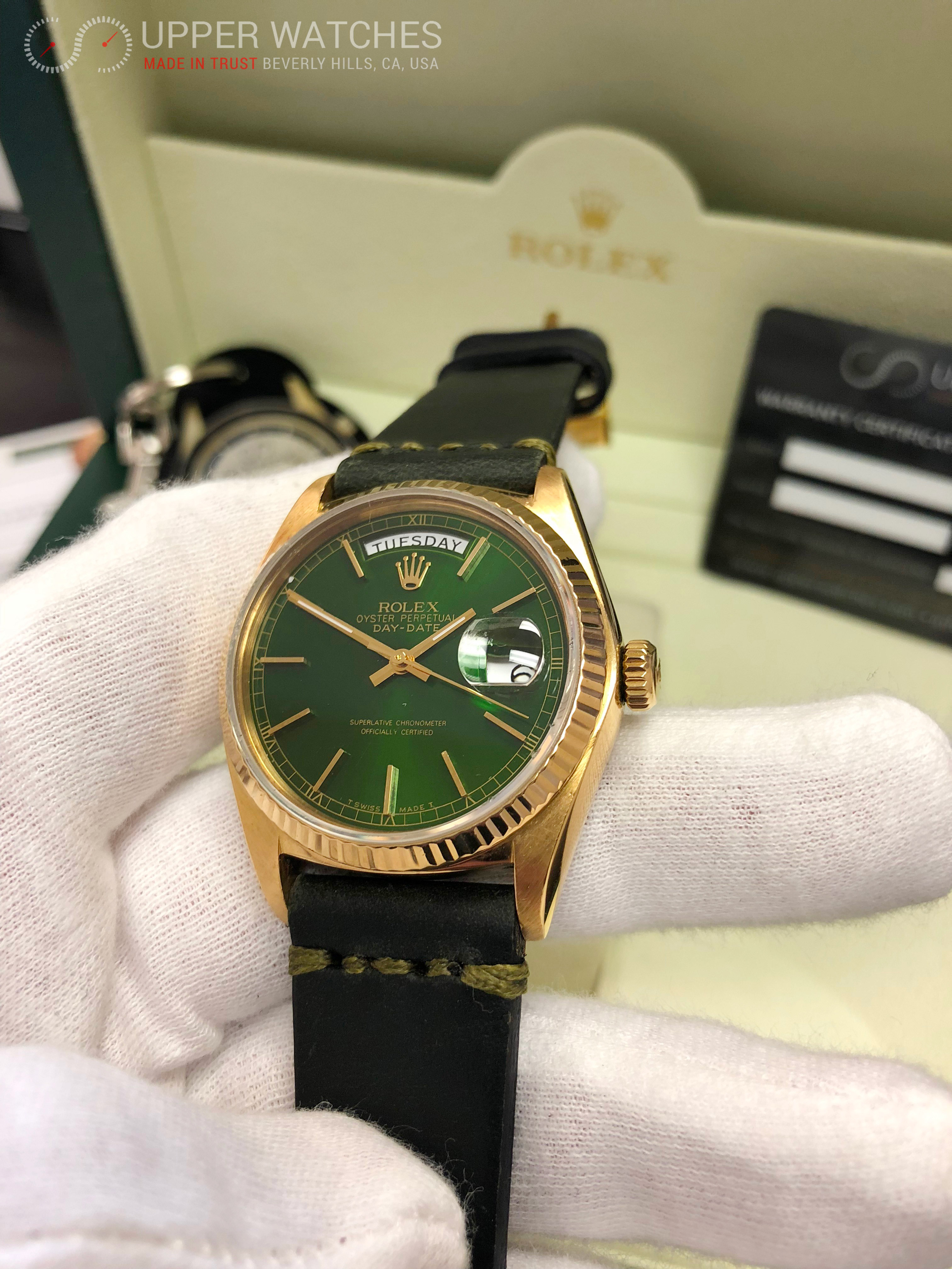 rolex green leather